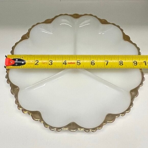 VINTAGE Anchor Hocking Milk Glass & Gold Trimmed Divided Serving Dish/Platter - Picture 9 of 11
